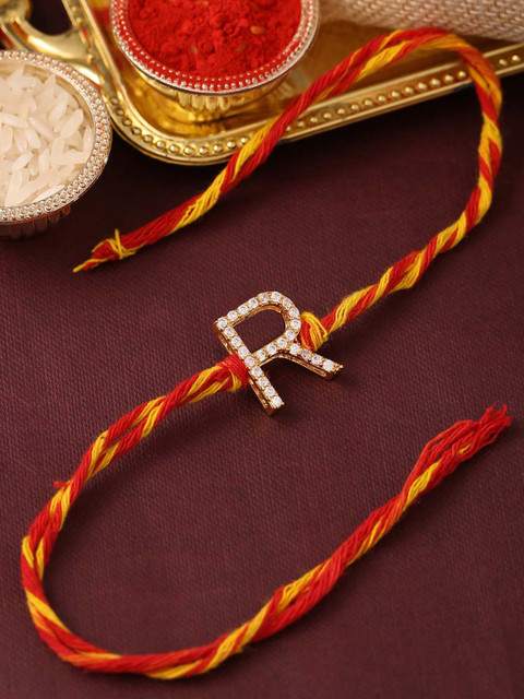 

Tistabene Men Red & Gold-Toned AD-Studded Rakhi