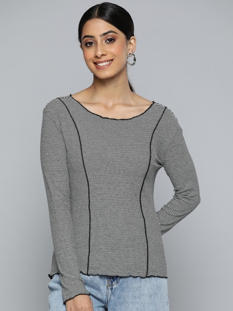 

VividArtsy Grey Striped Cut & Sew Top