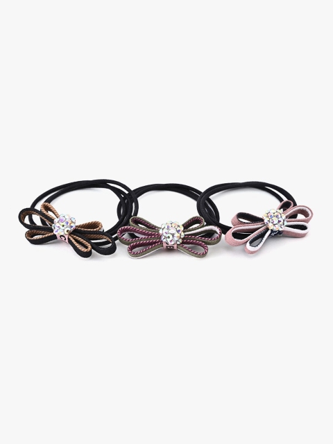 

BuckleUp Women Black & Pink Set of 3 Ponytail Holders