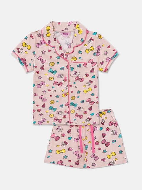 

R&B Girls Pink & Multicoloured Printed Shirt with Shorts
