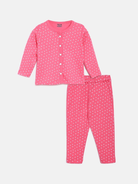 

R&B Girls Pink & White Printed Pure Cotton Night suit