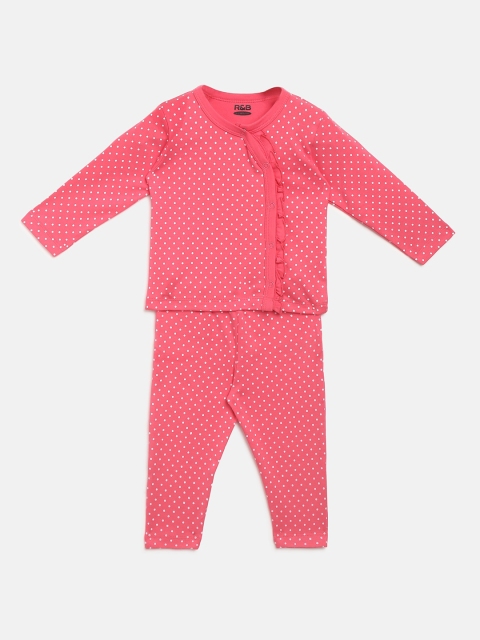 

R&B Girls Pink & White Printed Pure Cotton Night suit