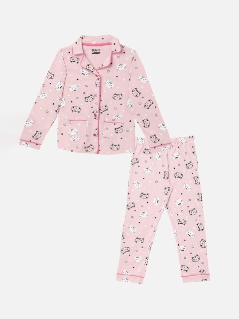 

R&B Girls Pink & Black Printed Night suit