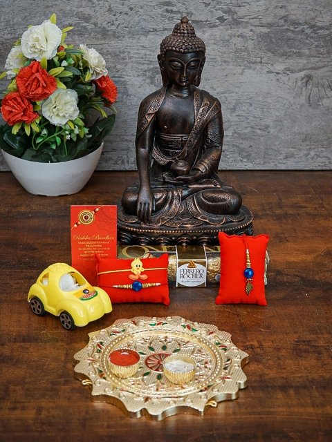 

StatueStudio Set Of 2 Rakhi With Gift Set, Copper