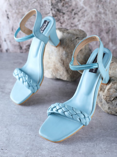 

LONDON STEPS Blue Embellished Block Pumps