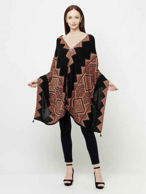 

Knitstudio Women Black & Brown Woven-Design Shawl