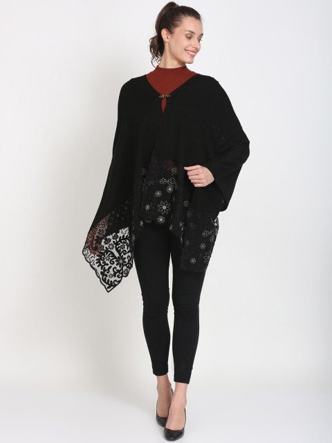 

Knitstudio Women Black & Silver-Toned Embroidered Shawl