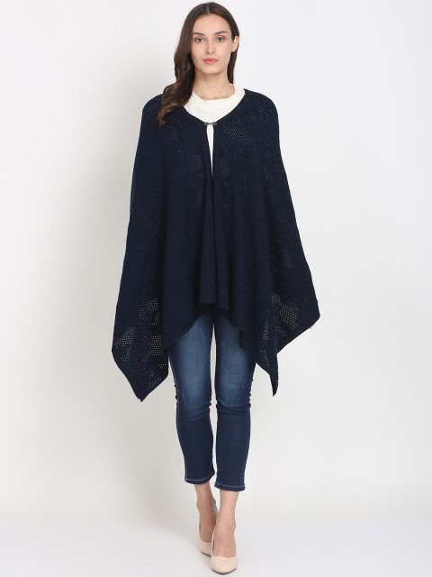 

Knitstudio Women Navy Blue Woven-Design Shawl