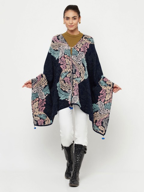 

Knitstudio Women Navy-Blue & Pink Woven-Design Shawl