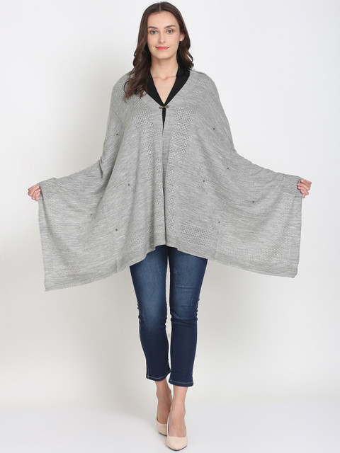 

Knitstudio Women Grey Self-Design Knitted Shawl
