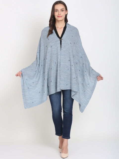 

Knitstudio Women Blue Solid Self Design Knitted Shawl