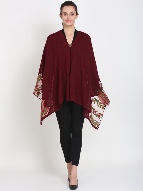 

Knitstudio Women Maroon Self embroidered Knitted Shawl