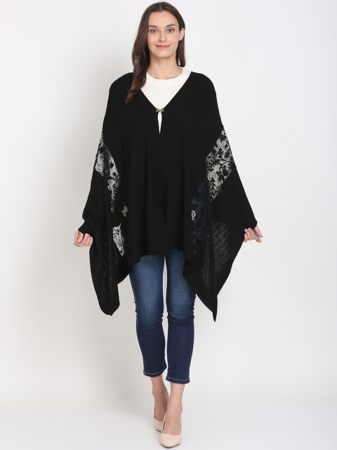 

Knitstudio Women Black Solid Knitted Shawl
