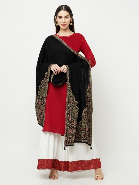 

Knitstudio Women Black & Green Woven-Design Shawl
