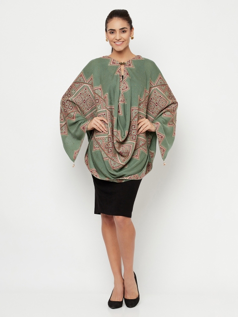 

Knitstudio Women Green & Beige Self Design Woolen Shawl