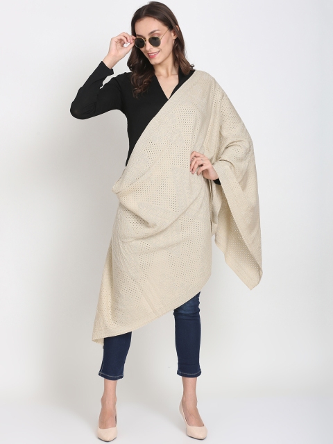 

Knitstudio Women Beige Self-Design Knitted Shawl