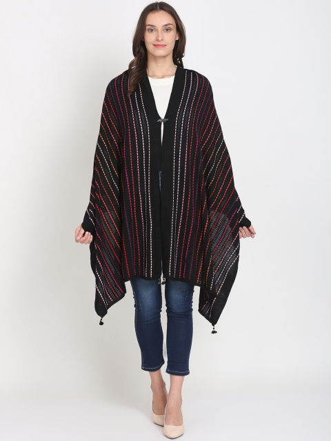 

Knitstudio Women Black Striped Knitted Shawl