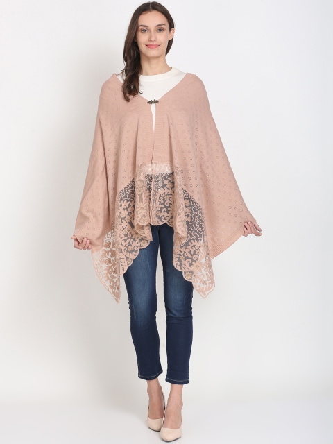 

Knitstudio Women Pink Self Design Embroidered Shawl