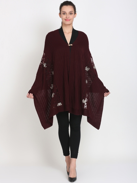 

Knitstudio Women Burgundy Self Design Knitted Shawl