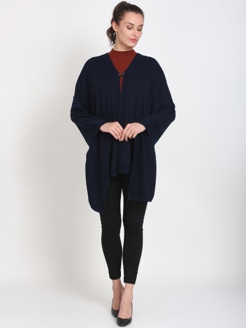 

Knitstudio Women Navy Blue Self-Design Knitted Shawl