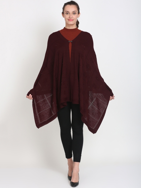

Knitstudio Women Burgundy Self Design Pearl Beaded Knitted Shawl, Brown
