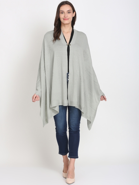 

Knitstudio Greyish Sage Green Floral Embellished Shawl, Grey