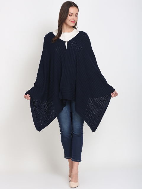 

Knitstudio Women Navy Blue Self Design Knitted Shawl