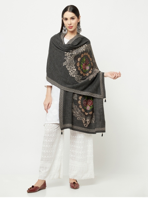 

Knitstudio Women Grey & White Woven-Design Shawl