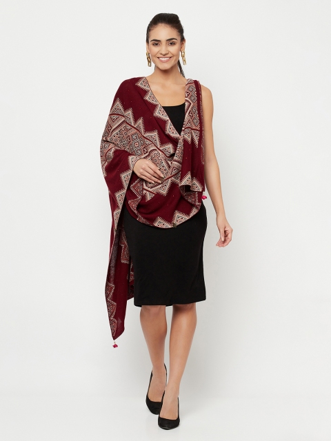 

Knitstudio Women Maroon Self Desgin Knitted Shawl