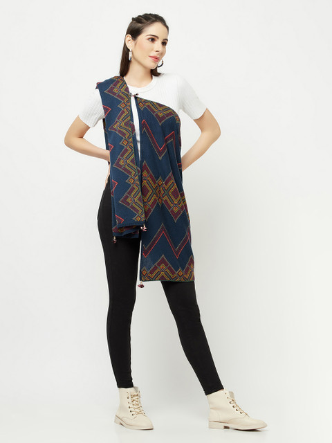 

Knitstudio Women Teal-Blue Self Design Knitted Shawl