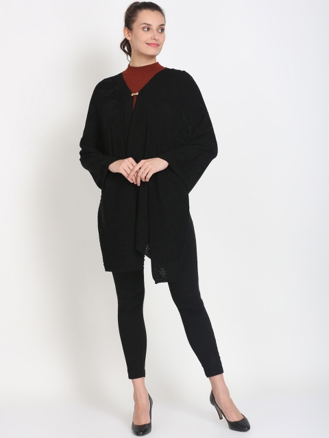 

Knitstudio Women Black Woven-Design Shawl