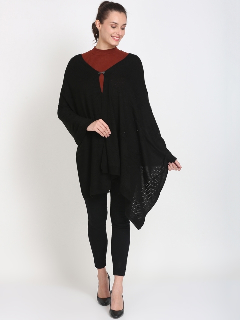 

Knitstudio Women Black Self Design Pearl Beaded Knitted Shawl