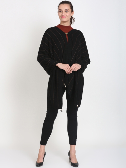 

Knitstudio Women Black Self Desgin Knitted Shawl
