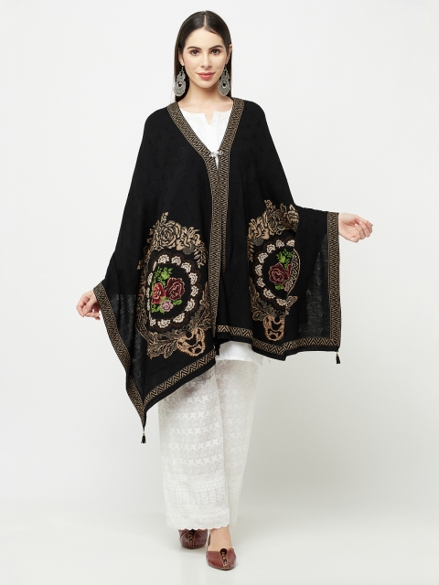 

Knitstudio Women Black & Beige Self Design Woolen Shawl