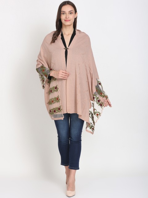 

Knitstudio Women Rose Pink Embroided Self Design Knitted Shawl