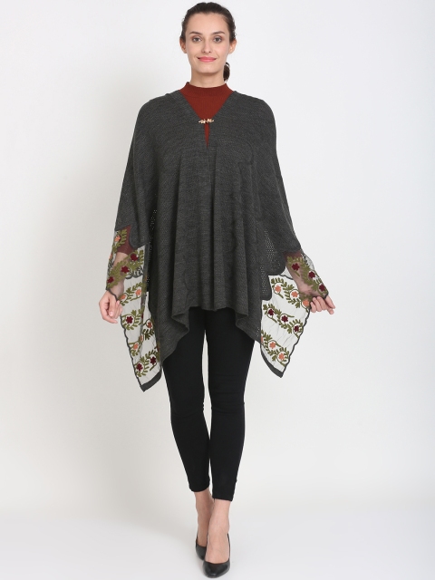 

Knitstudio Women Grey Self Desgin Aari Work Knitted Shawl
