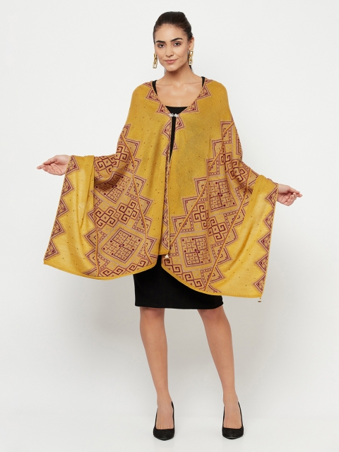 

Knitstudio Women Mustard-Yellow Tribal Knitted Shawl