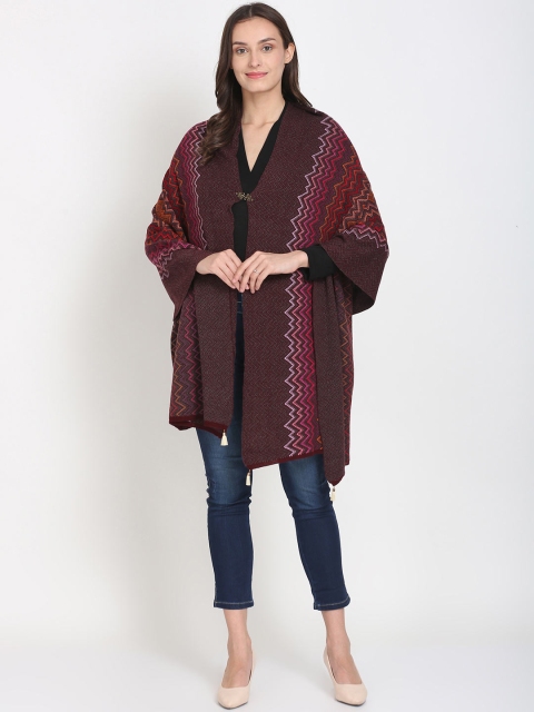 

Knitstudio Women Maroon Chevron Self-Design Knitted Shawl