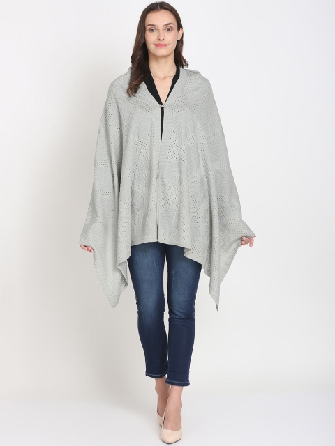 

Knitstudio Women Grey Self Desgin Knitted Poncho Shawl