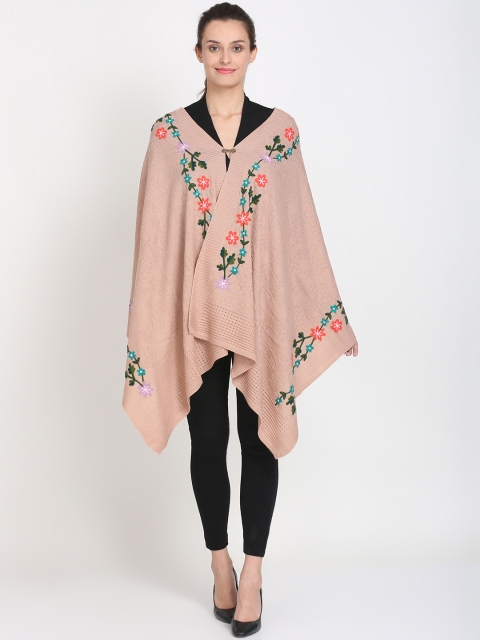 

Knitstudio Women Pink & Green Embroidered Shawl