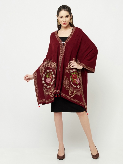 

Knitstudio Women Maroon Self-Design Knitted Woolen Shawl