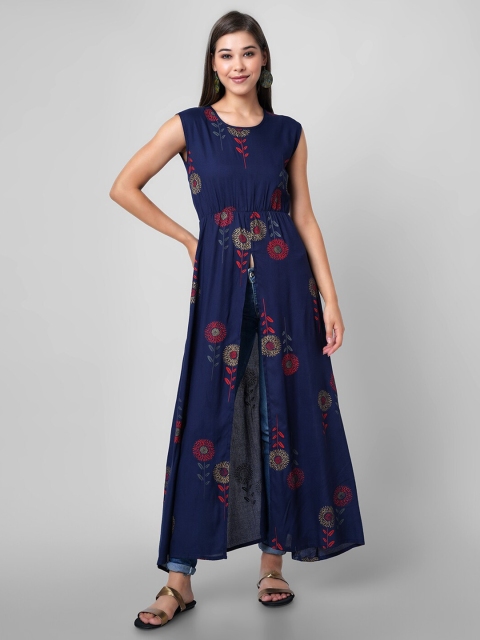 

DAEVISH Women Blue Floral Front Slit Maxi Dress