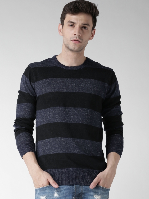 

Scotch & Soda Men Navy & Black Striped Sweater, Navy blue