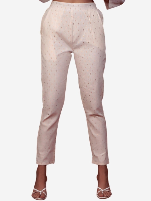 

Alaya By Stage3 Women White Slim Fit Easy Wash Pleated Cotton Trousers