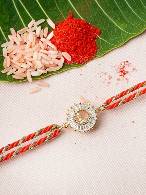 

Ferosh Gold-Toned & Red L Alphabet Rhinestone Rakhi
