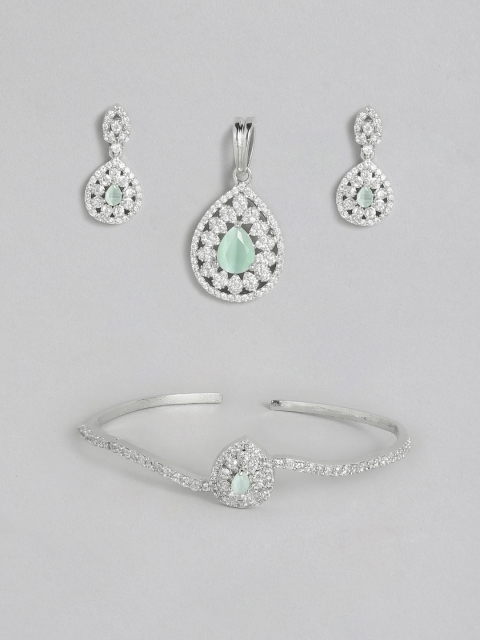 

Onaifa Blue Sliver-Plated AD Studded Pendant Set
