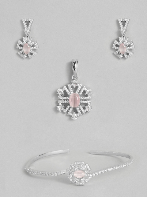 

Onaifa Silver-Plated Pink AD Studded Pendant Set