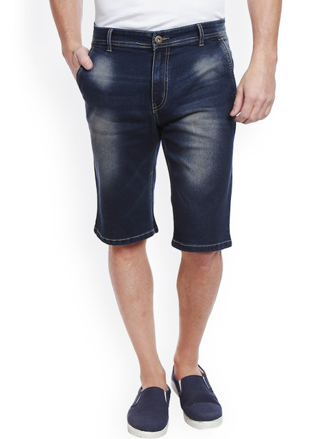 

High Star Men Blue Solid Slim Fit Denim Shorts