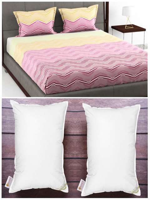 

BIANCA Set Of 180Tc King-Size Double Bedsheet With 2 Pillow Cover & 2 Anti Stress Pillows, White