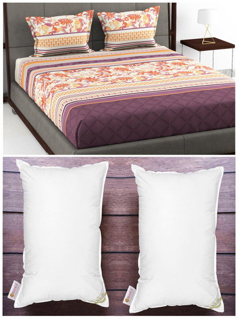 

BIANCA Set Of 180Tc King-Size Double Bedsheet With 2 Pillow Cover & 2 Anti Stress Pillows, White